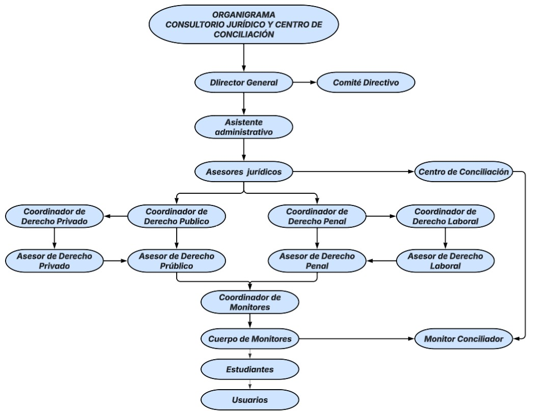 Organigrama del Consultorio Jurídico y Centro de Conciliación USTA Villavicencio